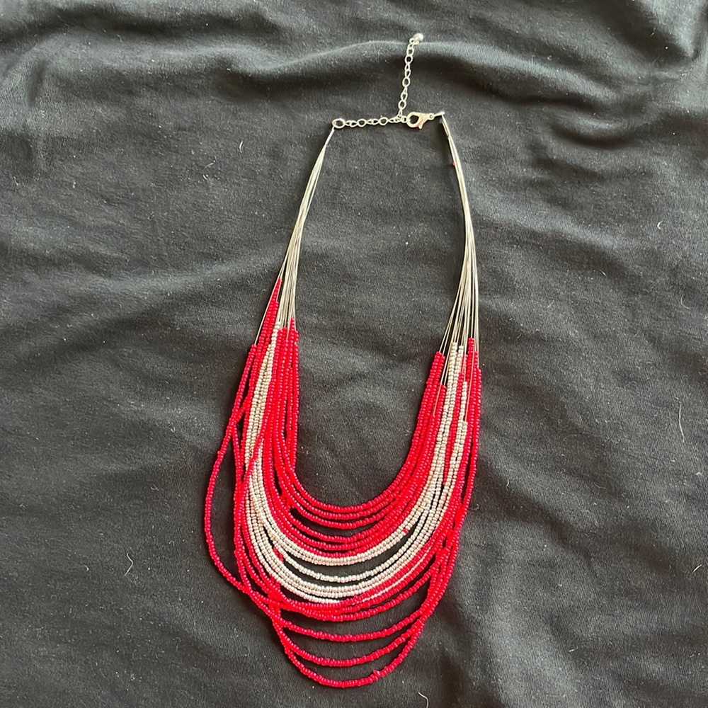 Red and Silver Beaded Necklace